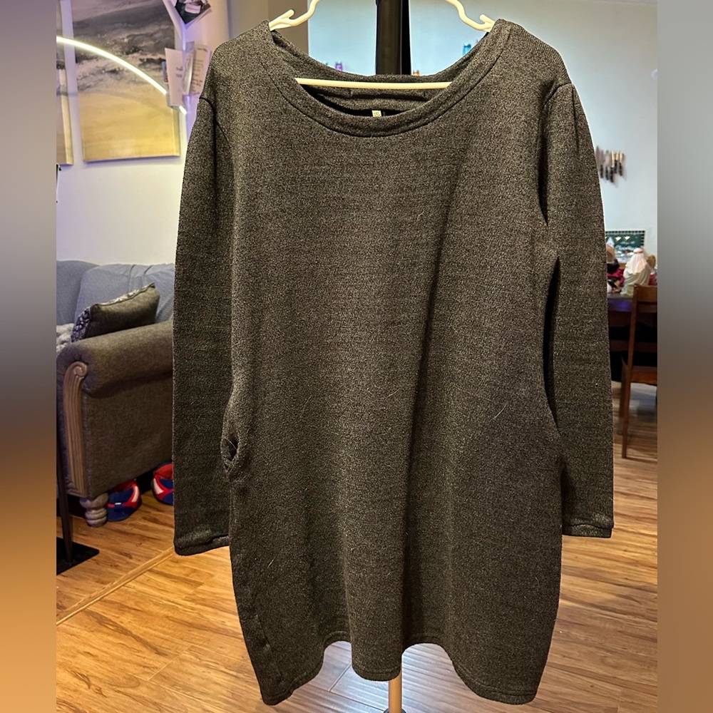 Charcoal Gray Women's Crew Neck Sweater Dress